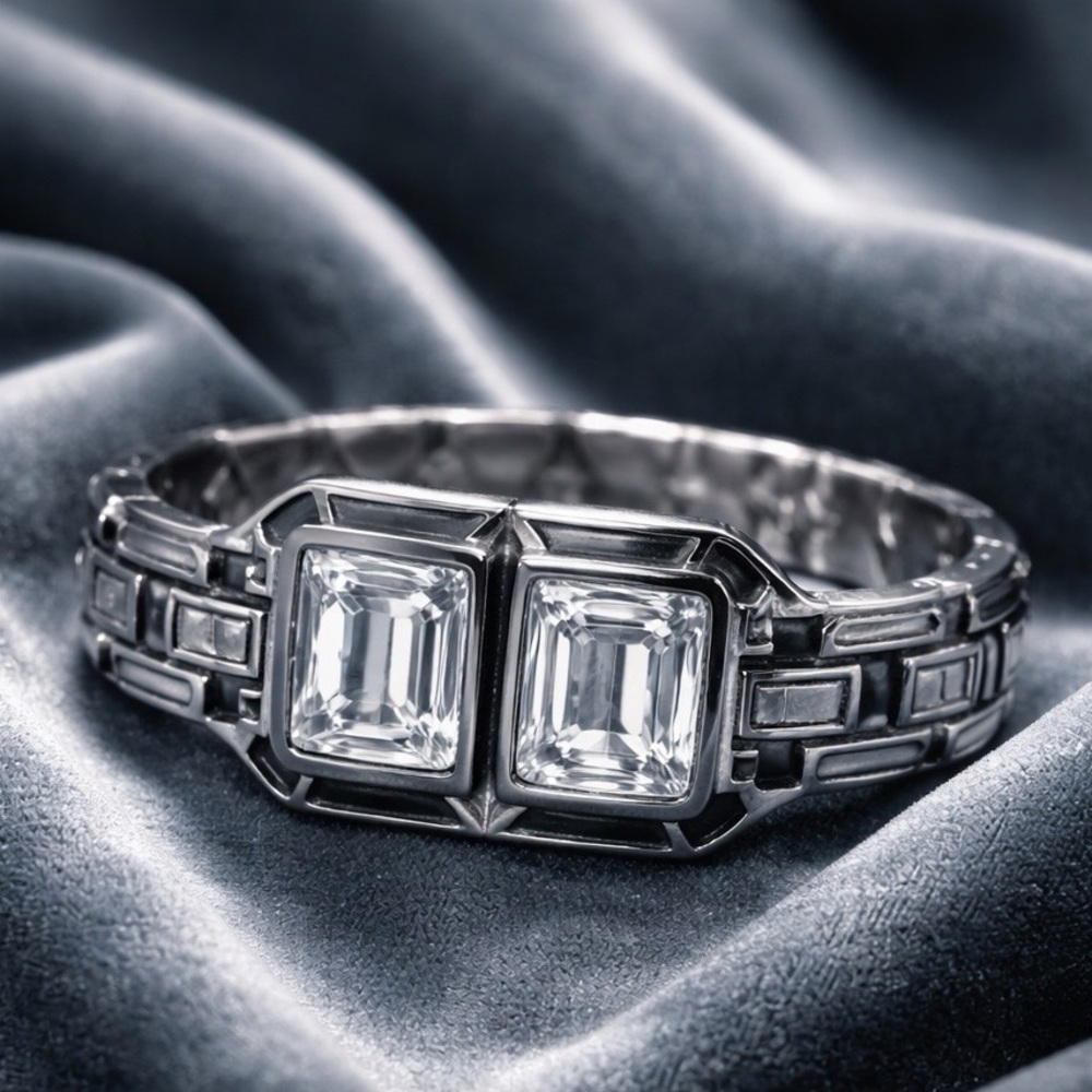 Judith Leiber Art Deco Crystal Statement Bracelet Silver Tone